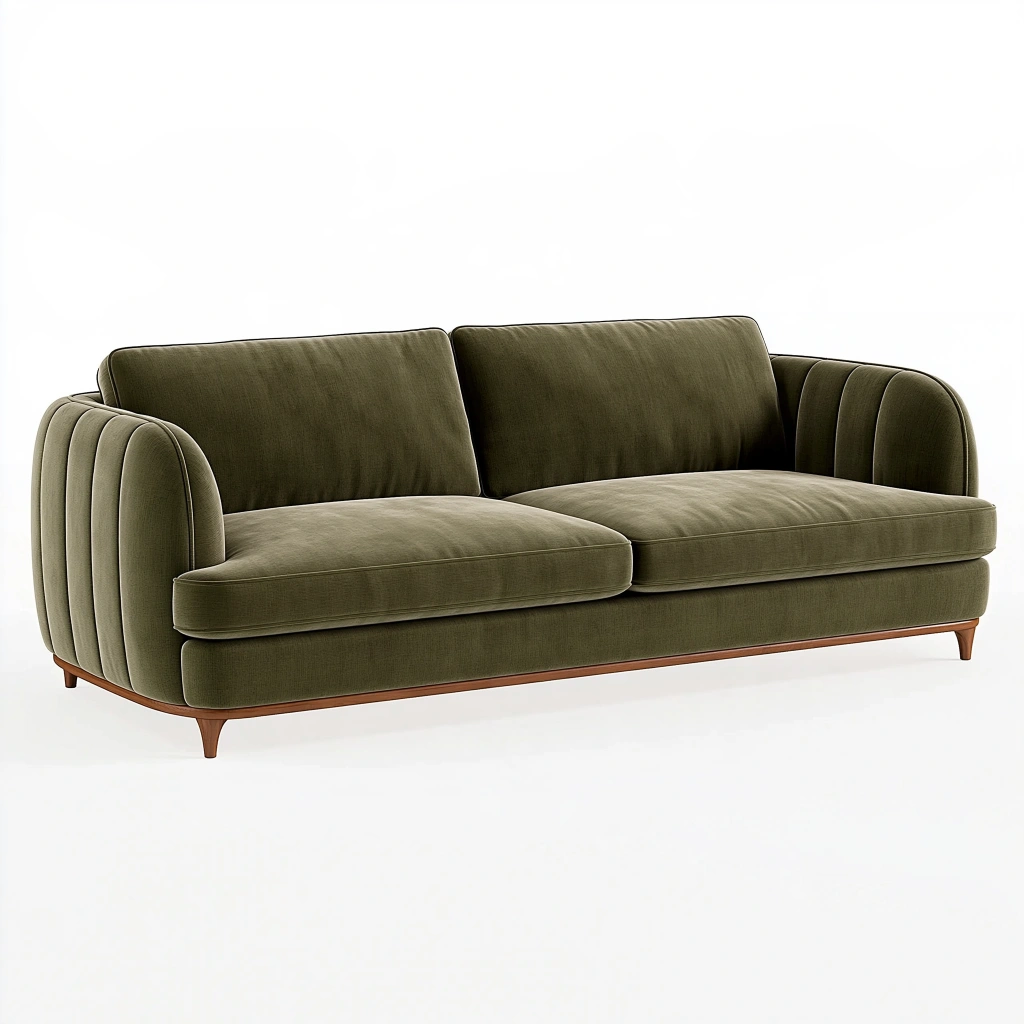 Canapé 2 places 190 x 90 x 82 cm en velours vert olive style rétro