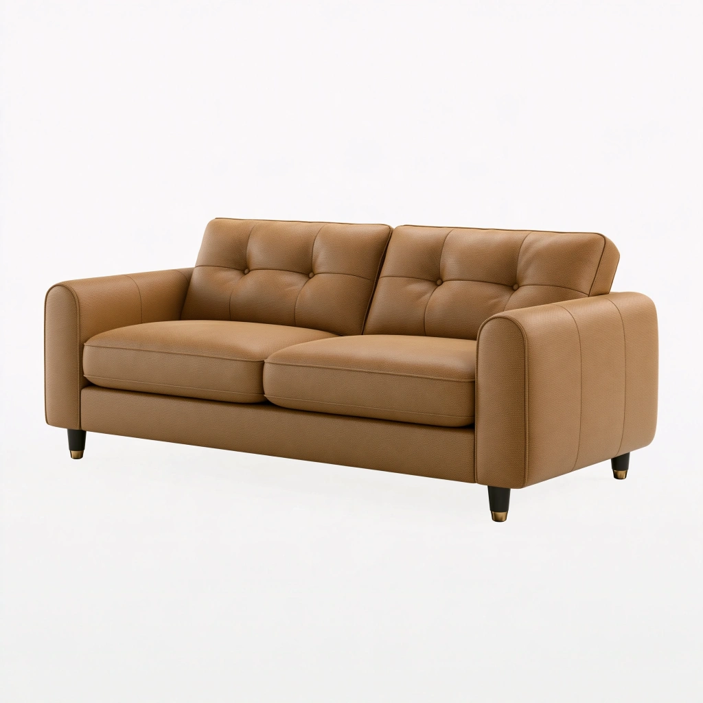 Canapé 3 places 190 cm marron en similicuir style contemporain