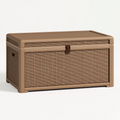 Coffre de rangement 100 x 50 x 55 cm en résine tressée marron avec couvercle pour extérieur