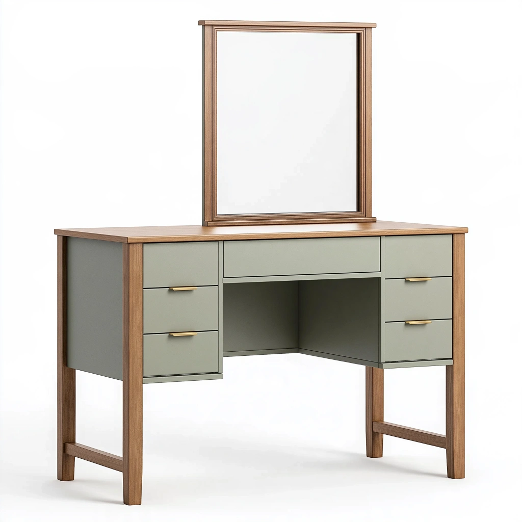Coiffeuse avec miroir 100 x 45 x 150 cm bois vert sauge rangement contemporain