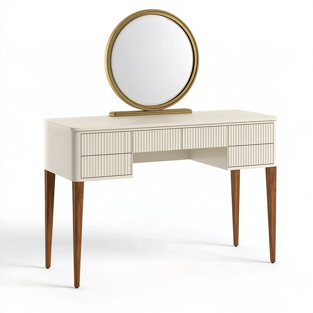 Coiffeuse avec miroir 120 x 45 x 140 cm bois blanc crème style moderne