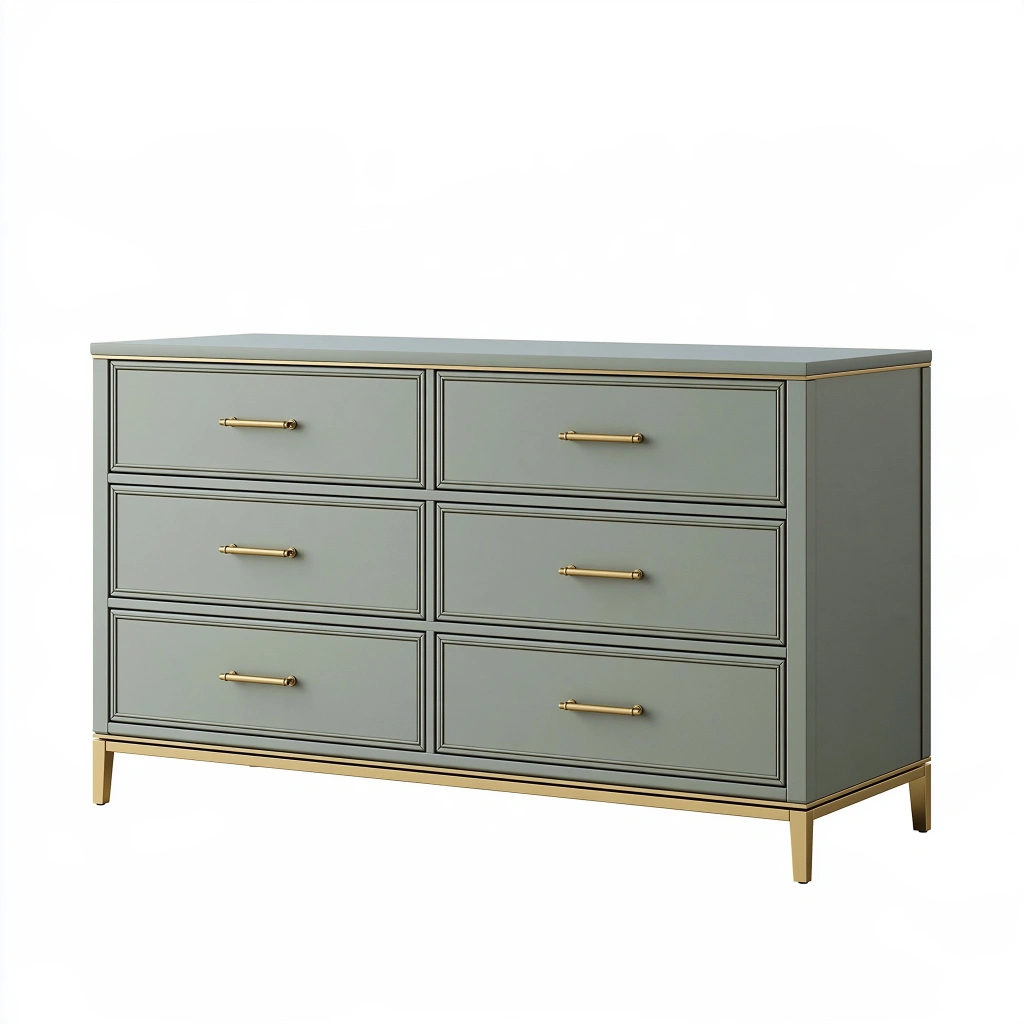 Commode 150 x 45 x 85 cm vert gris en bois à six tiroirs style classique