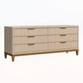 Commode 160 x 45 x 85 cm en bois beige et marron à 6 tiroirs style contemporain