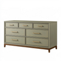 Commode 150 x 45 x 90 cm en bois vert sauge à 7 tiroirs style classique