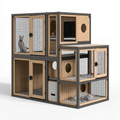 Cage pour chats 180 cm en bois naturel et métal noir à plusieurs niveaux