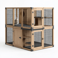 Enclos pour chat 120 x 60 x 120 cm en bois naturel et maille métallique noir à deux niveaux