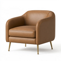 Fauteuil 82 cm camel en revêtement synthétique aspect cuir style contemporain