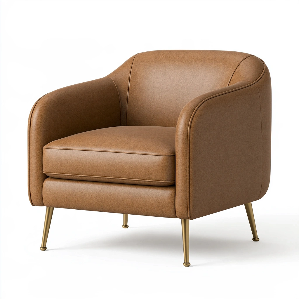 Fauteuil 82 cm camel en revêtement synthétique aspect cuir style contemporain