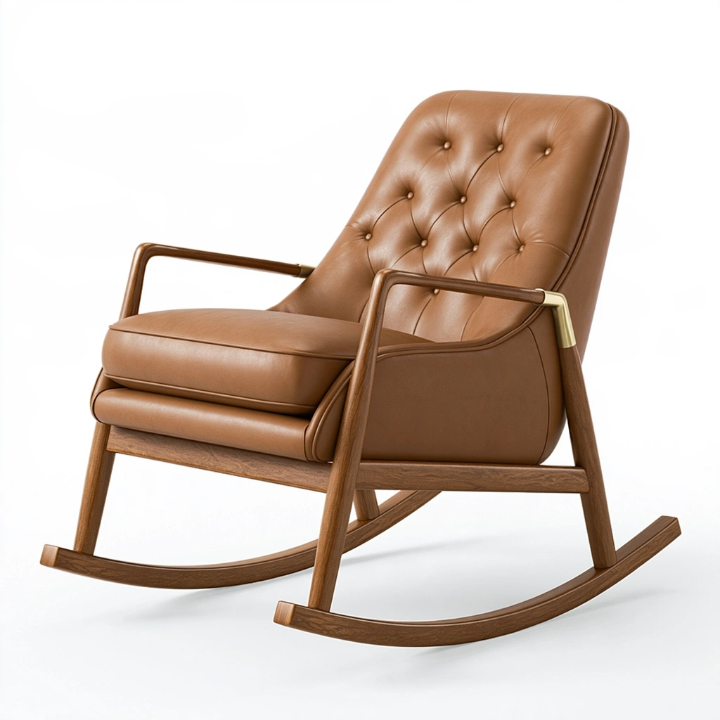 Fauteuil à bascule 90 x 75 x 98 cm bois marron cognac revêtement aspect cuir style rétro