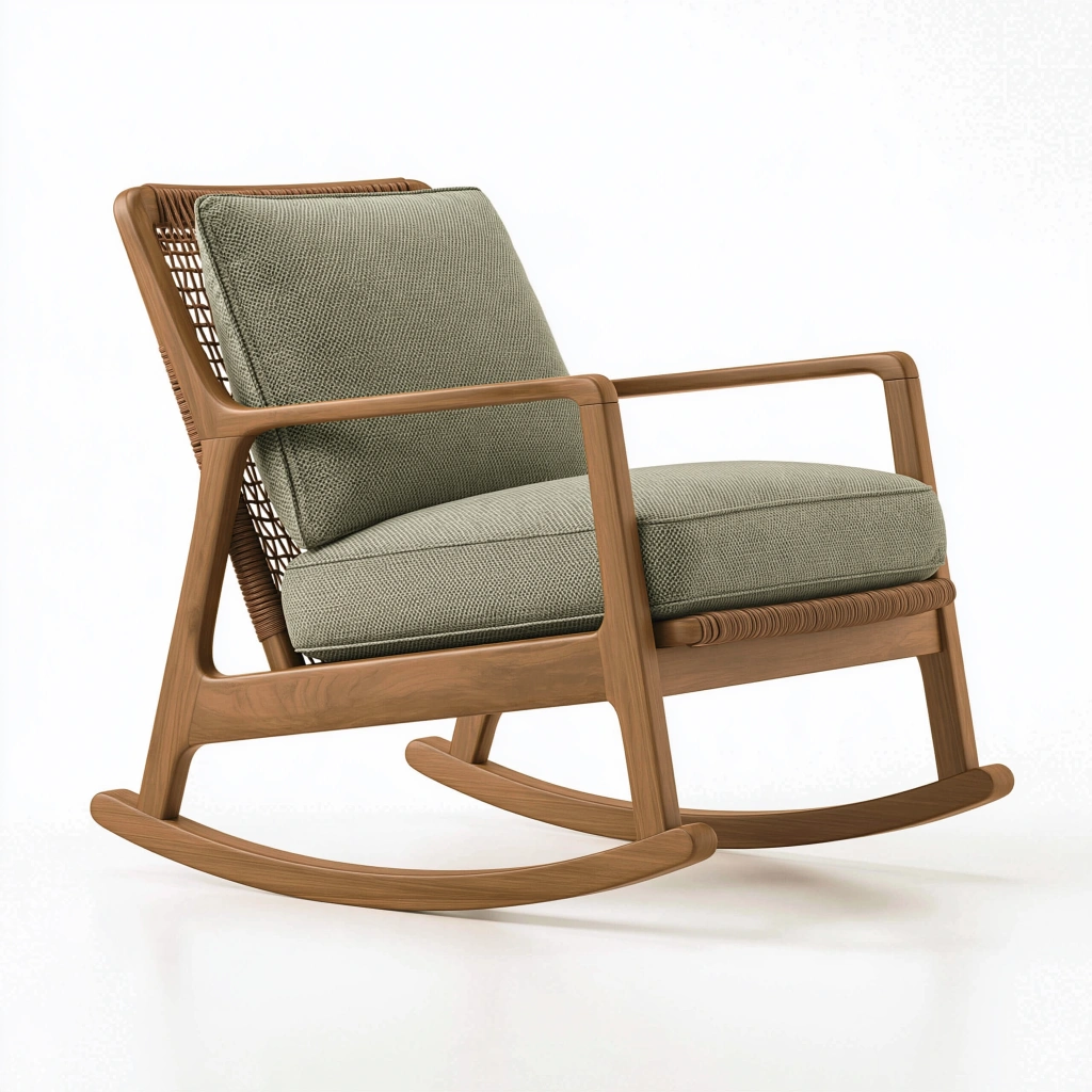Fauteuil à bascule 100 x 70 x 90 cm en bois marron avec assise textile verte