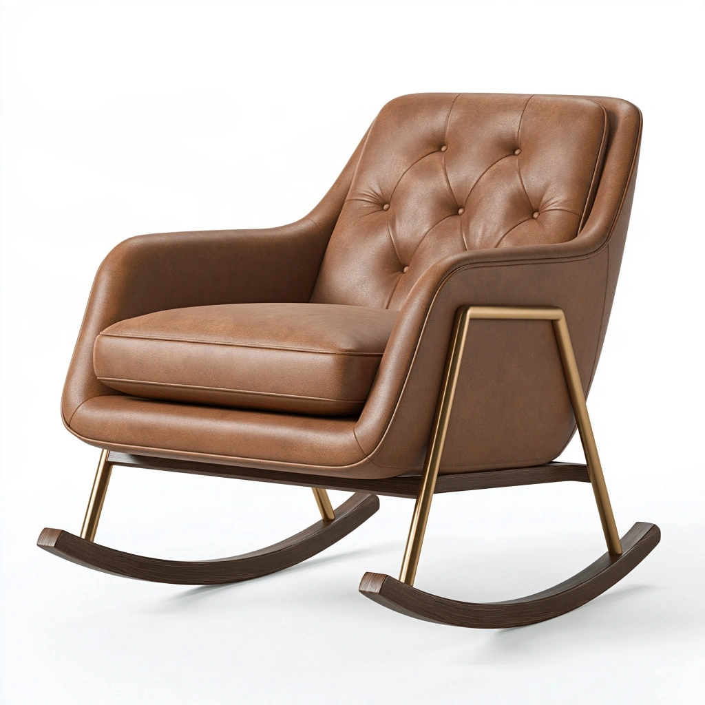 Fauteuil à bascule 76 x 90 x 98 cm marron revêtement aspect cuir style rétro