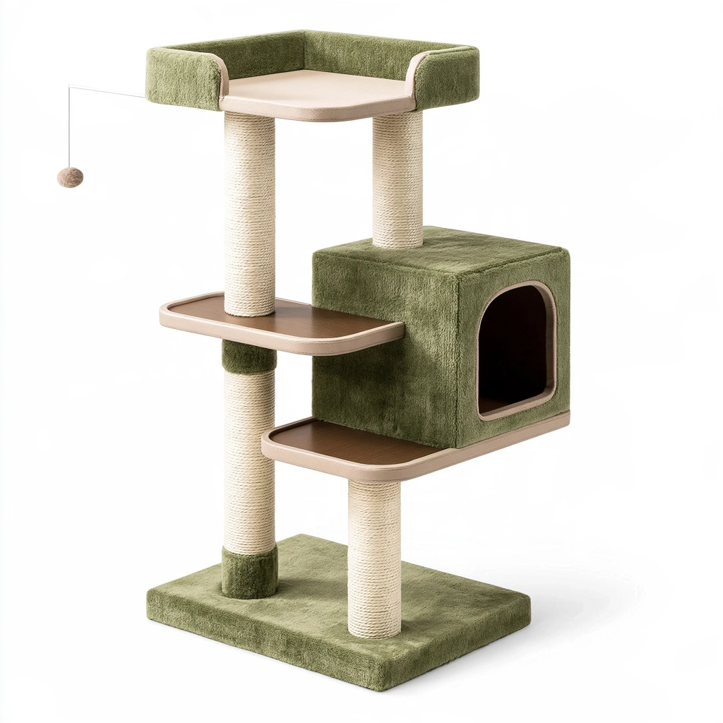 Arbre à chat 60 x 50 x 120 cm vert en peluche avec griffoirs et niche