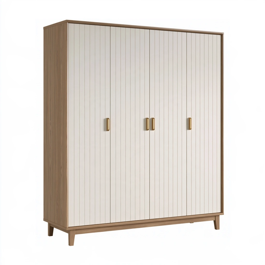Armoire 200 x 60 x 200 cm en panneaux de bois marron et blanc à 4 portes style contemporain