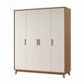 Armoire 160 x 55 x 200 cm en panneaux de bois marron et blanc cassé à 4 portes style contemporain