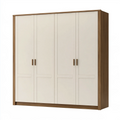 Armoire 4 portes 180 x 60 x 200 cm en panneaux de bois crème et noyer style contemporain