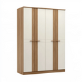 Armoire de rangement 160 x 60 x 200 cm en panneaux de bois blanc et bois naturel - 4 portes style contemporain